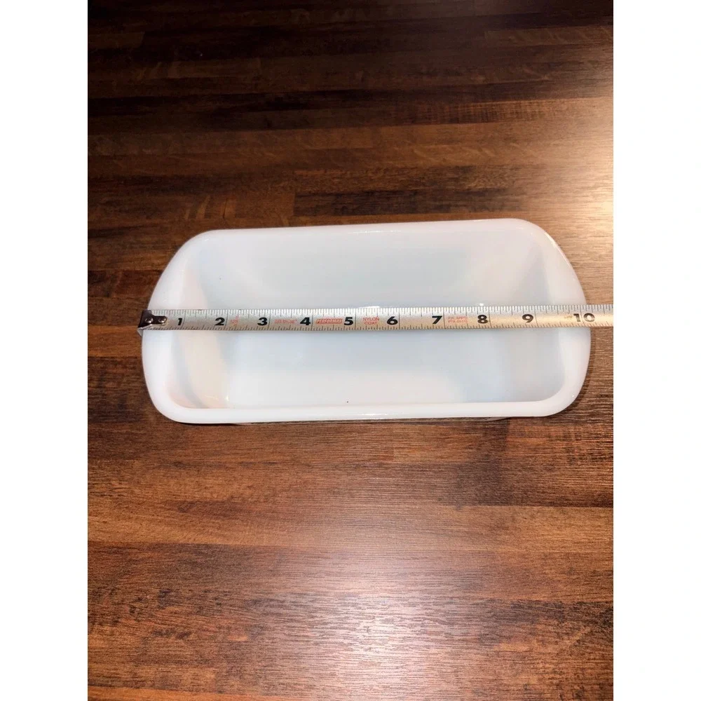 Vintage Ovenware Green Milk Glass Loaf Pan 1.5 Quart White Green
